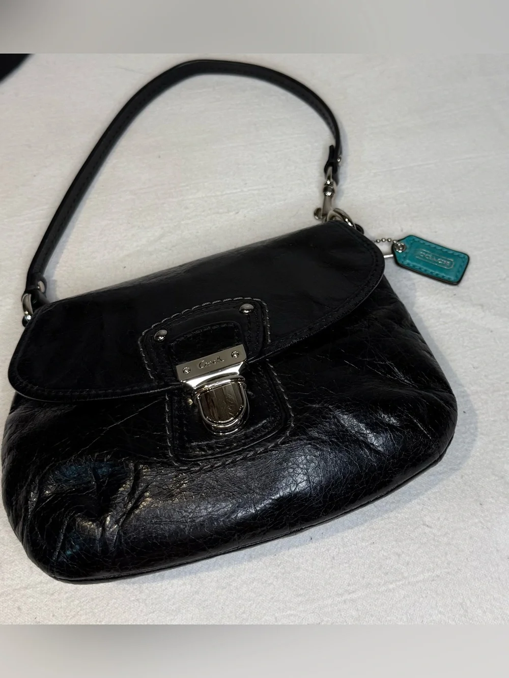 Coach Poppy Lyla Mini Bag Italian Distressed Leather with Silver Hardware Y2K